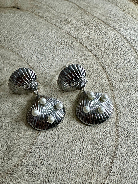 Brinco Concha e pérola - prateado
